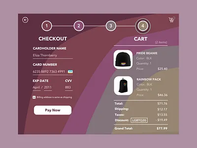 Checkout Flow - Pride Gear checkout checkoutflow color dailyui design equality gay lgbtq love loveislove payment pride prideparade purchase ui uidesign