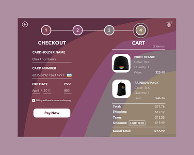 Checkout Flow - Pride Gear checkout checkoutflow color dailyui design equality gay lgbtq love loveislove payment pride prideparade purchase ui uidesign