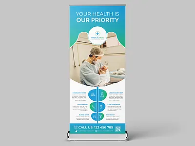 Medical and Health Care Roll-Up Banner Template abstracts advertisements backgrounds banners businesses cares concepts corporates designs exhibitions hospitals layouts medicals posters prints roll ups rolls templates vectors verticals