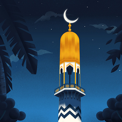 Islamic Night architecture art buidlings city clouds illustration islamic maldives mosque night tropical