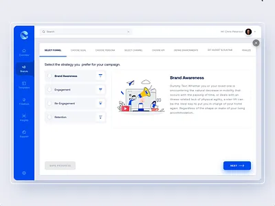 Onboarding Interaction analytics animation app brand buttons campaign dashboard gif illustration layout left menu menu onboarding saas app tabs ui ui interaction web webapp webapplication