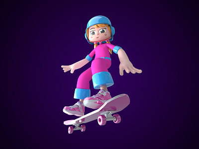 Skateboard Girl c4d design illustration red ui webdesign