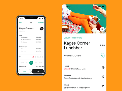 Restaurant profile & Bill page app bill ios mobile ui ux visual design