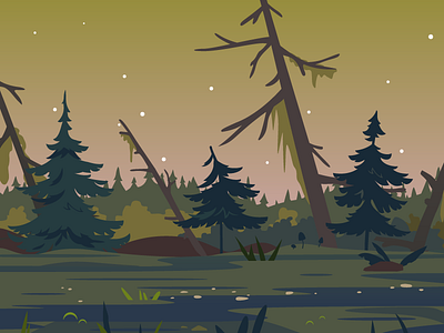 Night swamp forest game background illustration night swamp vector