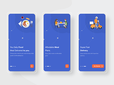 Onboarding Screen UI blue food illustration get started illustraion illustrations intro screen mobile mobile app mobile app design mobile design mobile ui onboarding onboarding screen onboarding screens onboarding ui red splashscreen uidesign uiux uxdesign