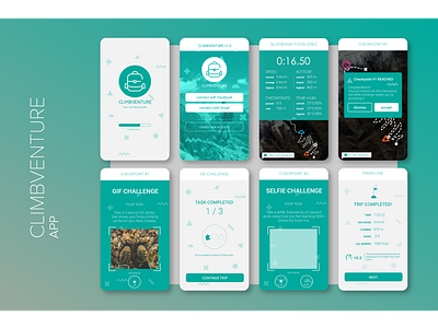 App design "Climbventure" green illustration logo design minimalistic mobile app