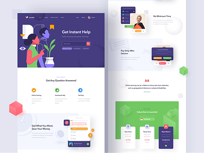 Learnkid - Online Tutoring Landing Page 3d certification education hero illustration homepage homework illustration landing page learning online course teaching tutoring ui uidesign web website