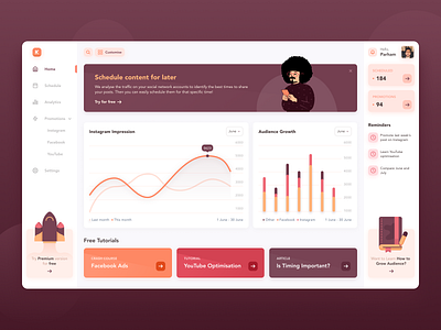 Kay Social Network Manager (concept) - Dashboard dashboard dashboard design dashboard ui design dashboard ux illustration instagram dashboard instagram manager product illustration social media manager social network ui design web app