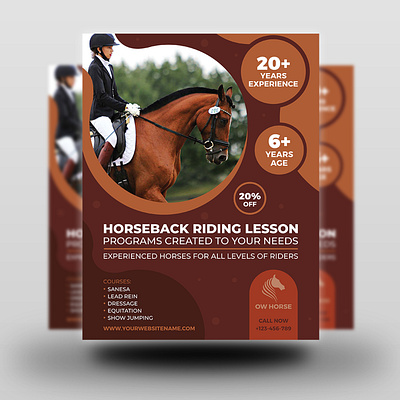 Horseback Riding Lesson Flyer Template animal breed breeds club domestic dressage farmland gallop hopping horse horseback jumping knight lesson mane mustang pictograms poster purebred