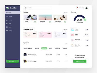 Cloud Box File Manager adobexd cloud cloud manager color design figma figmadesign file file manager files trending ui uiux ux webdesign website