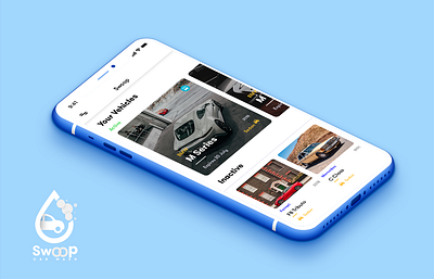 Swoop - The Car Wash App app designs blue car cleaning car wash car wash app ios app ios app designs light light mode new apps ui design ui ux white