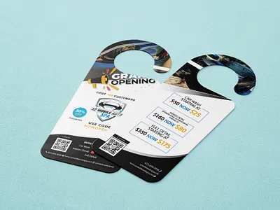 Car wash company door hanger design agency bank business business flyer company corporate creative design door hanger flyer global hangers management marketing modern offering print ready providing seo solution