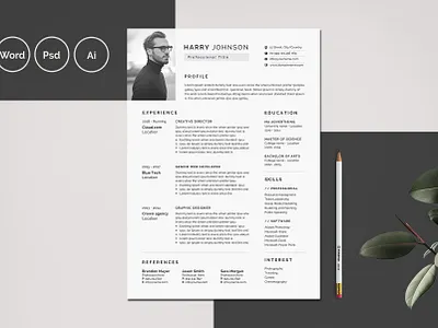 Resume Template / CV clean resume creative resume curriculum vitae cv template download free minimal resume modern modern resume professional resume resume template template