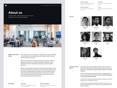 Think & Grow website redesign – About page about page clean desktop minimal simple ui ux web website