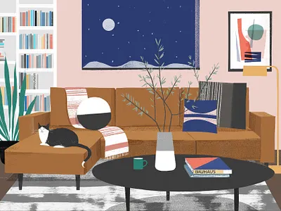 Living Room design digital editorial folioart furniture home house illustration interior sam kalda styling texture