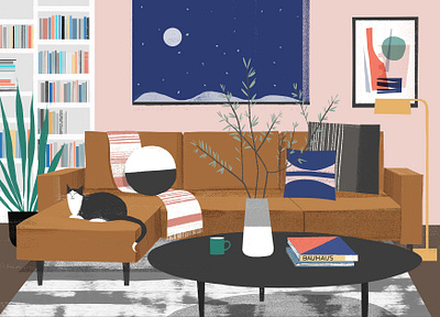 Living Room design digital editorial folioart furniture home house illustration interior sam kalda styling texture