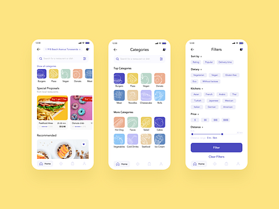 Food Delivery Mobile App application categories category category icons category page filter filtering filters food food app food delivery app home home screen homepage homepage design icons mobile app sort by sorting ux design