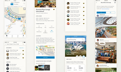 Priority Pass Airport App iOS iPhone airport contextual home favourites ios iphone iphone app light ui theme maps pdp plp search user interaction user interface design