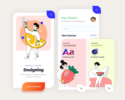 Learning Platform App Design app design course course app courses education education app gradient illustration illustrator learn learning learning app minimal mobile app online app online courses online education school scroll university