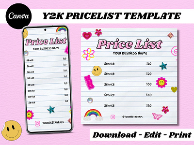 Y2K PRICE LIST Canva Template by Selina Finch on Dribbble