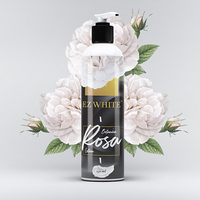 Black Gold Lotion Packaging EZ WHITE black botanical cosmetic cosmetic packaging elegant flower gold lotion package packaging packaging design rosa shampoo white