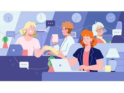 Telework art boy character computer design girl illustraion illustration man people teamwork woman work