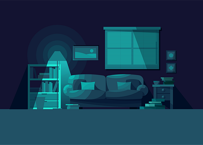 Nightime In The Den blues den flat illustration lamplight light study lounge minimal night illustration night mode night time illustration nightscape simple sitting room vectorart vectorillustration