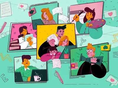 Team animation character design design education illustration online education photoshop procreate team teamwork website