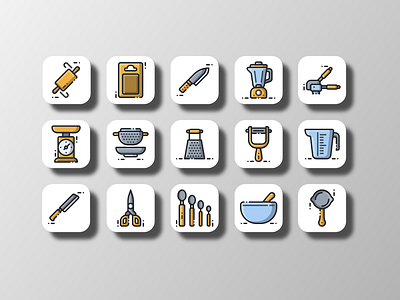 Kitchen Utensil (Filled Outline) cartoon cook cooking creative cuisine design doodle filled outline flat icon icon bundle icon set iconfinder iconography kitchen kitchenware line art restaurant ui vector