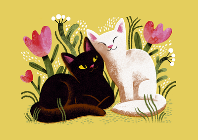 Friends animal botanical cat colourful digital art digitalart flowers friends friendship illustration kitty love procreate summer yellow