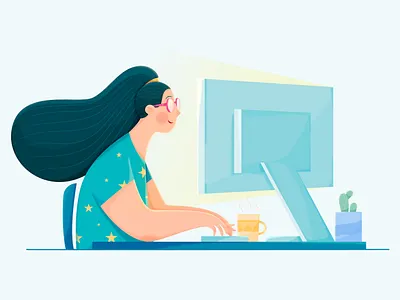 Data Science affinity designer business character clock coffee computer girl home house illustration indoor jumpstart office people plant play remote uran woman work