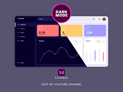 YouTube Studio Dashboard Dark Mode Concept Design in Adobe XD adobe xd adobexd concept dark mode dark theme dashboard dashboard ui how to tutorial uidesign video tutorial xd youtube