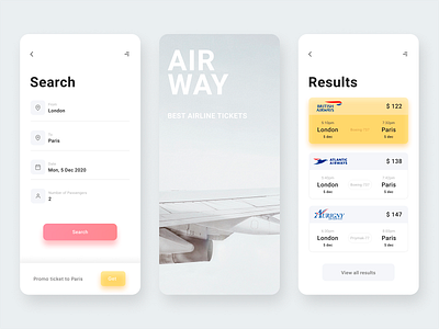 AIRWAY - Airline tickets mobile app airline app avia clean clean design clean ui design minimalism mobile modern ticket ticket app tickets ui ux