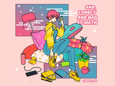 Sad, lonely and bad at math 2d 2d art 2d character branding character design design design art digitalart illustration