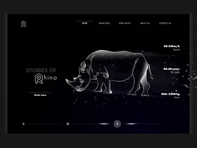 Rhino landing page animals animated blackandwhite creative frontend gradient color illustration landing page lineart motiongraphics skills web web design website design