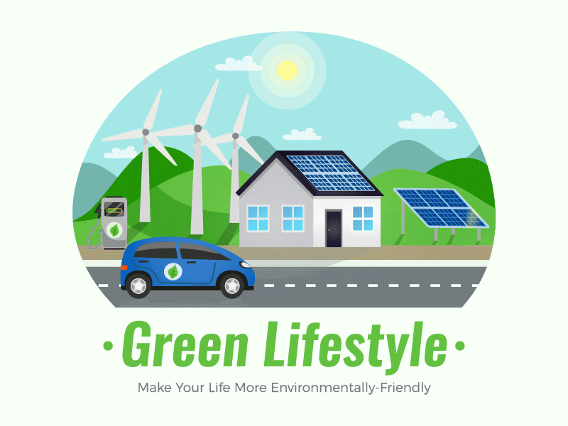 GreenTech Energy House 2d animation ae after effects animation animated gif animation bodymovin car greenhouse house json lighting loop animation lottie motion animation solar solar energy solar panel svg animation windmill