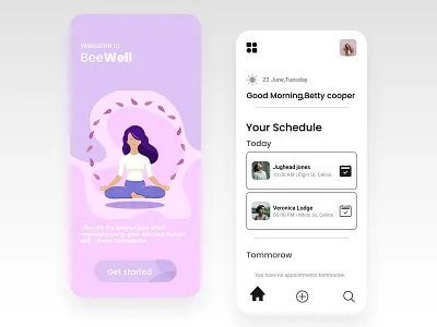 BeeWell-Mental Health UI Concept. anxiety app depression design designinspiration icon illustration mental health minimal mobile app design mobile ui typography ui uidesign ux uxdesign