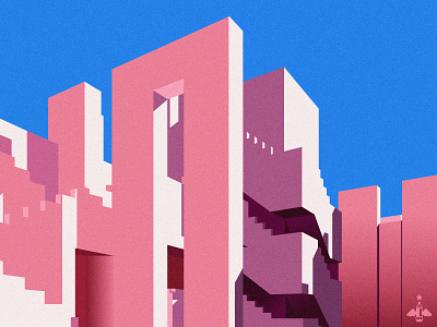 Daily Doodle Exercise - La Muralla Roja architecture building calpe color complex constructivism contrast daily art daily doodle daily exercise daily vector digital art geometry illustration muralla roja pink spain stairs vector vectorart