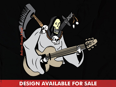 PLAYING GUITAR | ARTWORK FOR SALE apparel art artwork badgedesign brand branding clothing cover art design grimreaper guitar illustration logo merchandise music reaper skull tshirt design vector vintage