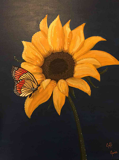 Butterfly on a Sunflower acrylic paint