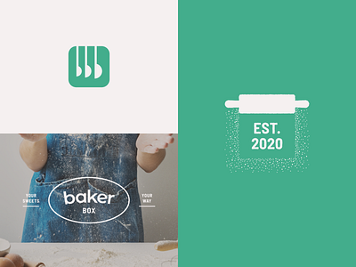 BakerBox, II badge baker baking brand branding flat green logo logo design logo mark minimal texture typography