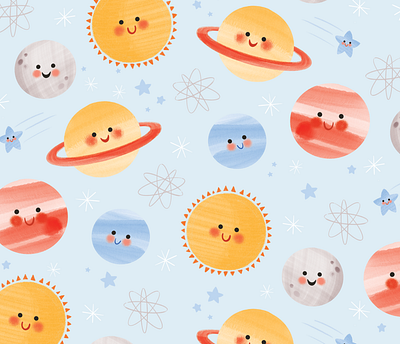 Kids Planets Illustration & Pattern childrens illustration illustration kids outerspace pattern pattern design planets solar system surface pattern design