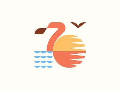 Flamingo for number 7 bird flamingo geometric geometry illustration logo mark nature ocean sun symbol tropical waves