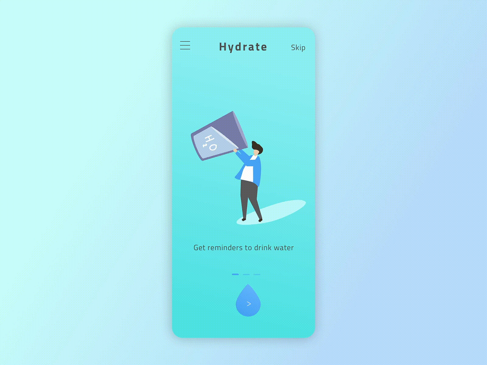 Hydrate Walkthrough Animation animated animation app app design design flat graphics illustration minimal sketch sketchapp startpage ui ux vector walkthrough water