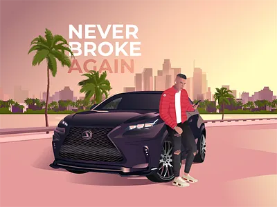 Businessman Near The Car 2020 2d airpods boy illustration burnwe car character design character illustration dribbble lexus los angeles orange palm red skyscraper sunset trend