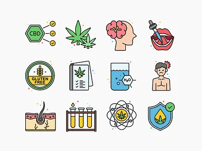 CBD Oil Icons cannabidiol cannabis cbd drug green health hemp icon logo medical natural nature oil organic plant sign symbol thc vector weed