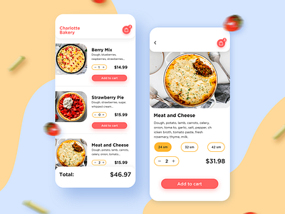 "Charlotte Bakery" Mobile App Design art bakery branding delivery app design design app food food and drink food app icon illustration logo strawberry typography ui ux vector web webdesign