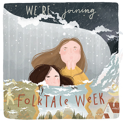 Folktale Week books cloud fairytale folktale giant girls illustraion magic mountain snow story