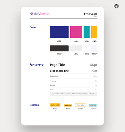 DailyKarma - Preview of Style Guide - ui design branding color palette design style guide text styles ui