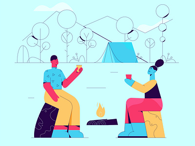 Couple Camping 2d illustration adobe illustrator character character design editorial design flat design flat illustration vector illustration web webdesign